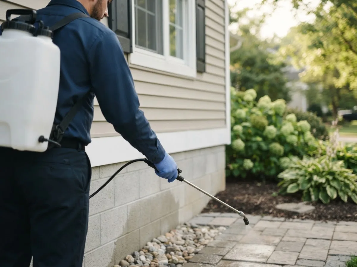 Pest control technician inspecting a home in Adamsburg, PA